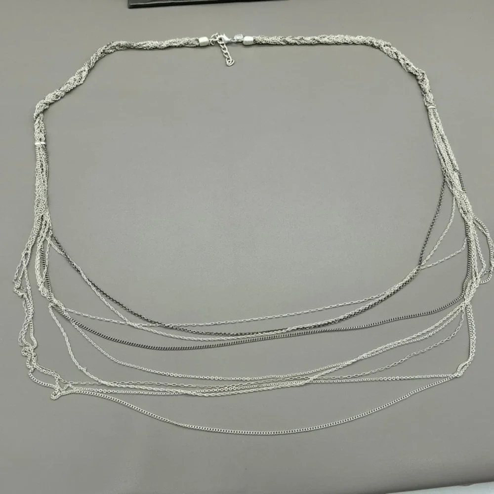 Necklace Womens Silver Tone Multi Strand Layered Braided Chain 30-33 Inches